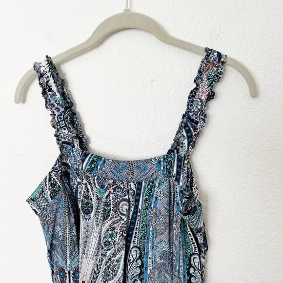 [Catherine Malandrino] Square Neck Ruffle Strap Paisley Print Tank Sz Medium M - Picture 4 of 10